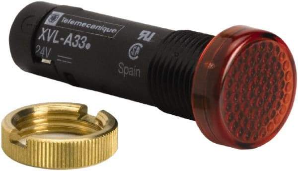 Schneider Electric - 24 V Red Lens LED Pilot Light - Threaded Connector, 16mm Wide - Eagle Tool & Supply