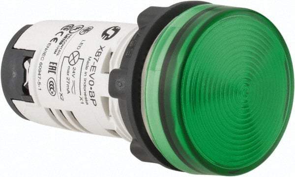 Schneider Electric - 24 V Green Lens LED Pilot Light - Round Lens, Screw Clamp Connector, 29mm Wide - Eagle Tool & Supply