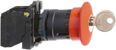 Schneider Electric - 22mm Mount Hole, Extended Mushroom Head, Pushbutton Switch with Contact Block - Round, Red Pushbutton, Maintained (MA), Momentary (MO) - Eagle Tool & Supply