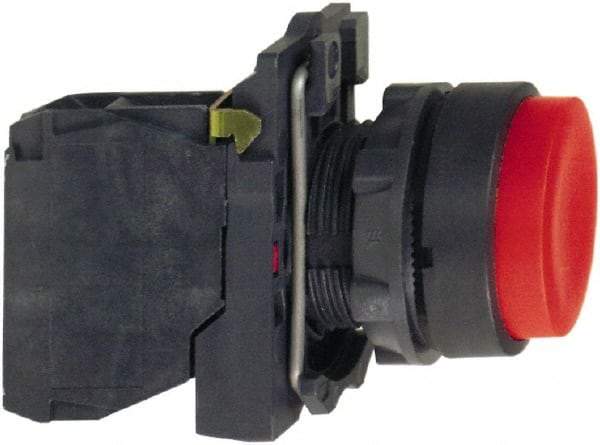 Schneider Electric - 22mm Mount Hole, Extended Straight, Pushbutton Switch with Contact Block - Round, Red Pushbutton, Momentary (MO) - Eagle Tool & Supply