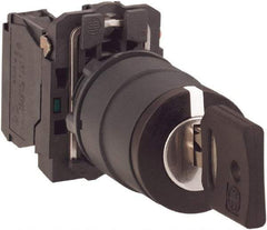 Schneider Electric - 22mm Mount Hole, 3 Position, Key Operated, Selector Switch with Contact Blocks - Maintained (MA), 2NO, Shock, Vibration and Water Resistant - Eagle Tool & Supply