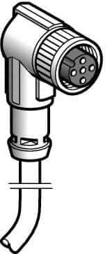 Telemecanique Sensors - 4 Amp, M12 5 Pin Elbowed Female Cordset Sensor and Receptacle - 30 VAC, 36 VDC, 5m Cable Length, IP67 Ingress Rating - Eagle Tool & Supply