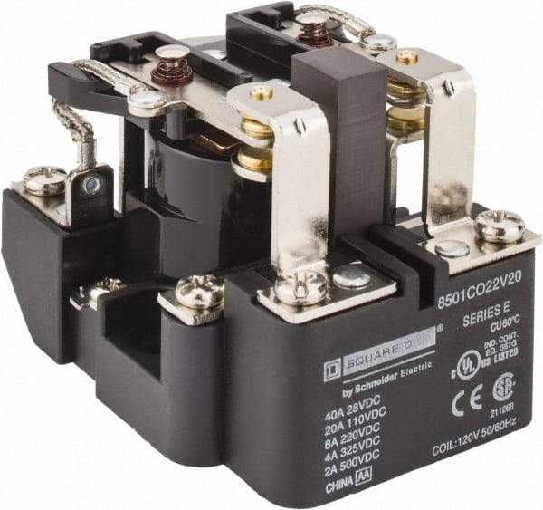 Square D - 10 VA Power Rating, Electromechanical Screw Clamp General Purpose Relay - 10 Amp at 110 V & 4 Amp at 220 V, DPDT, 120 VAC at 50/60 Hz, 63.6mm Wide x 58.8mm High x 79.4mm Deep - Eagle Tool & Supply