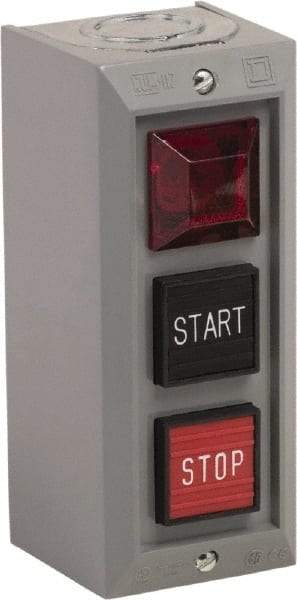 Schneider Electric - 3 Operator, Projecting Pushbutton Control Station - Start, Stop (Legend), Momentary Switch, NO/NC Contact, NEMA 1 - Eagle Tool & Supply