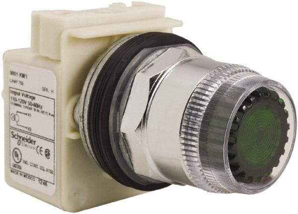 Schneider Electric - 30mm Mount Hole, Extended Straight, Pushbutton Switch Only - Round, Green Pushbutton, Momentary (MO), Weatherproof, Dust and Oil Resistant - Eagle Tool & Supply