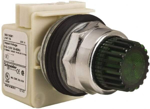 Schneider Electric - 30mm Mount Hole, Extended Straight, Pushbutton Switch Only - Round, Green Pushbutton, Momentary (MO), Weatherproof, Dust and Oil Resistant - Eagle Tool & Supply