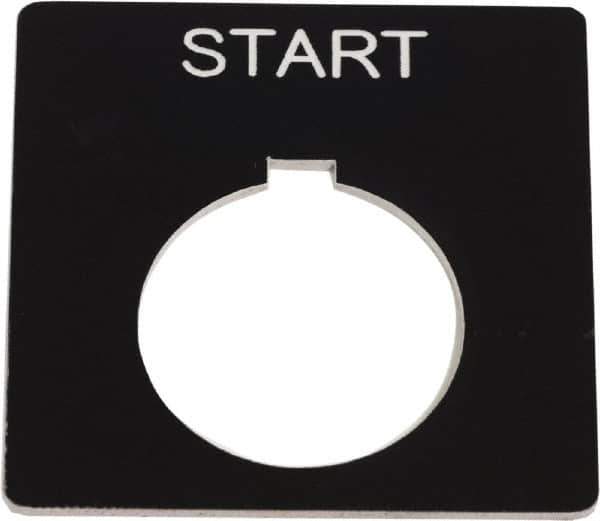 Schneider Electric - Square, Plastic Legend Plate - Start - Black Background, White Letters, 1.2 Inch Hole Diameter, 2-1/4 Inch Square - Eagle Tool & Supply