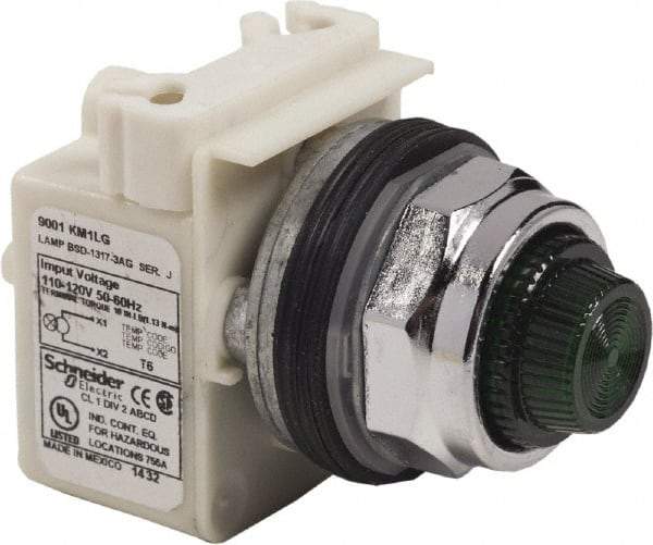 Schneider Electric - 120 VAC Green Lens LED Pilot Light - Round Lens, Screw Clamp Connector - Eagle Tool & Supply