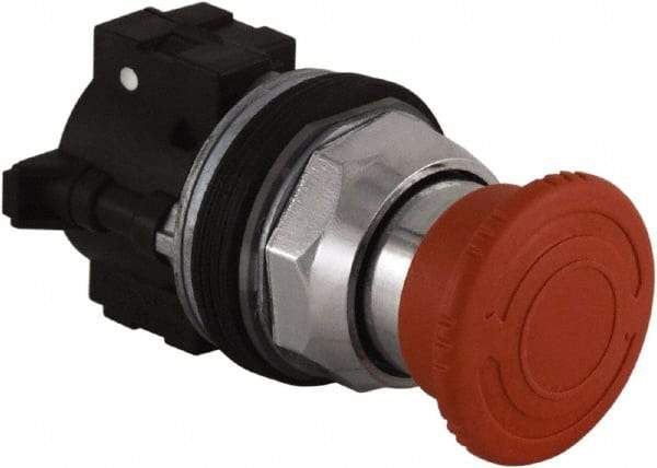 Schneider Electric - Extended Mushroom Head Pushbutton Switch Emergency Stop - Red, Round Button - Eagle Tool & Supply