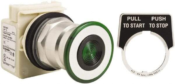 Schneider Electric - 1.18 Inch Mount Hole, Extended Straight, Pushbutton Switch Only - Round, Green Pushbutton, Illuminated, Maintained (MA), Momentary (MO), Weatherproof, Dust and Oil Resistant - Eagle Tool & Supply