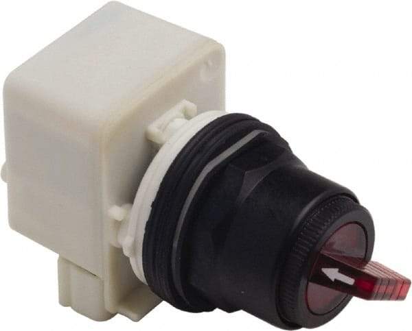 Schneider Electric - 30mm Mount Hole, 2 Position, Knob and Pushbutton Operated, Selector Switch Only - Red, Maintained (MA), without Contact Blocks, Anticorrosive, Weatherproof, Dust and Oil Resistant - Eagle Tool & Supply