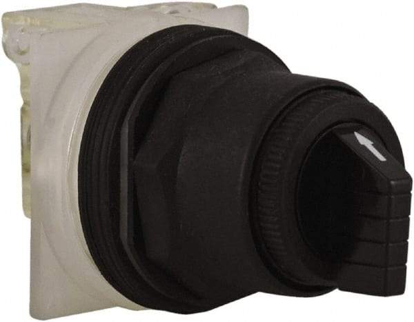 Schneider Electric - 1.18 Inch Mount Hole, 3 Position, Knob and Pushbutton Operated, Selector Switch - Black, Maintained (MA), Anticorrosive, Weatherproof, Dust and Oil Resistant - Eagle Tool & Supply