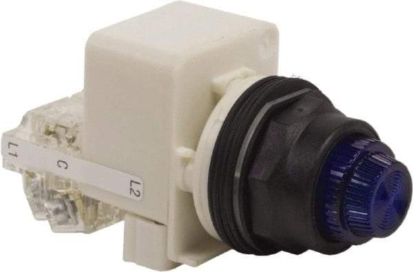 Schneider Electric - 120 V Blue Lens LED Pilot Light - Round Lens, Screw Clamp Connector, 54mm OAL x 42mm Wide, Vibration Resistant - Eagle Tool & Supply