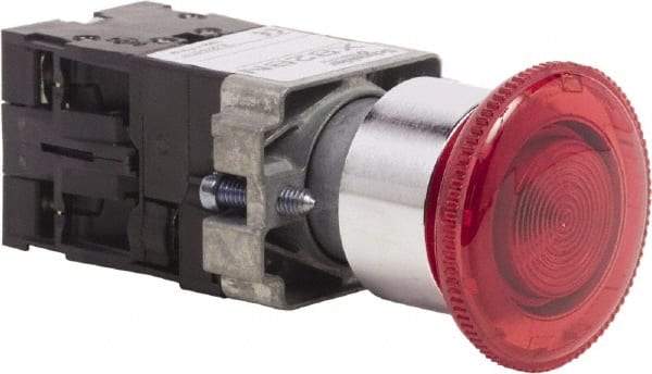 Schneider Electric - 22mm Mount Hole, Extended Mushroom Head, Pushbutton Switch Only - Round, Red Pushbutton, Maintained (MA), Momentary (MO), On-Off-On - Eagle Tool & Supply