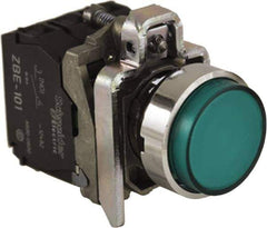 Schneider Electric - 0.87 Inch Mount Hole, Extended Straight, Pushbutton Switch - Round, Green Pushbutton, Illuminated, Momentary (MO), Anticorrosive, Dust Resistant and Vaportight - Eagle Tool & Supply