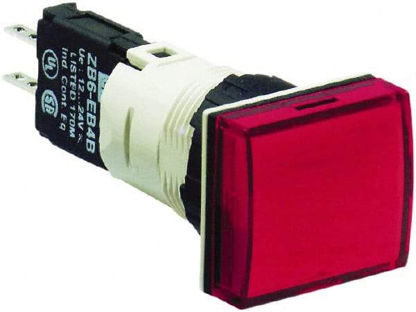 Schneider Electric - 12-24 VAC/VDC Red Lens LED Pilot Light - Rectangle Lens, Quick Connect Connector, 24mm Wide, Vibration Resistant - Eagle Tool & Supply