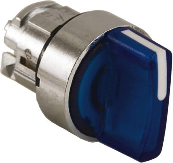 Schneider Electric - 22mm Mount Hole, 3 Position, Handle Operated, Selector Switch - Blue, Maintained (MA), Illuminated, Shock, Vibration and Water Resistant - Eagle Tool & Supply