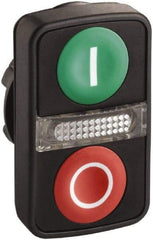 Schneider Electric - 22mm Mount Hole, Flush, Pushbutton Switch Only - Rectangle, Green and Red Pushbutton, Illuminated, Momentary (MO), On-Off, Shock and Vibration Resistant - Eagle Tool & Supply