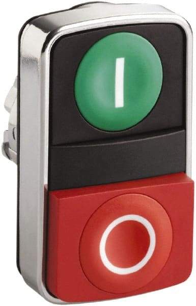 Schneider Electric - 22mm Mount Hole, Extended Straight, Flush, Pushbutton Switch Only - Rectangle, Green and Red Pushbutton, Nonilluminated, Momentary (MO), On-Off, Shock and Vibration Resistant - Eagle Tool & Supply