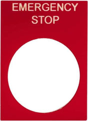 Schneider Electric - Rectangular, PVC Legend Plate - Emergency Stop - Red Background, White Letters, 22mm Hole Diameter, 30mm Wide x 40mm High - Eagle Tool & Supply