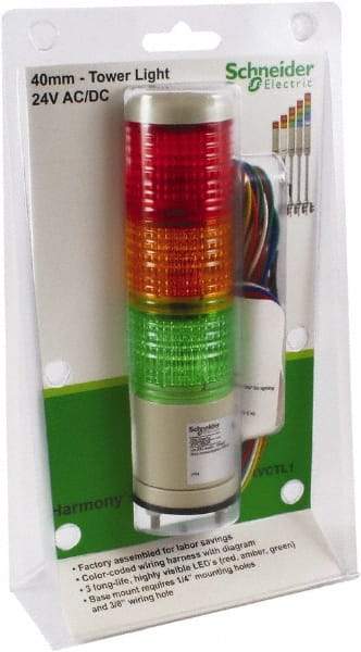 Schneider Electric - LED Lamp, Green, Red and Amber, Steady, Preassembled Stackable Tower Light Module Unit - 24 VAC/VDC, 75 Milliamp, Base Mount - Eagle Tool & Supply