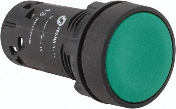 Schneider Electric - 22mm Mount Hole, Flush, Pushbutton Switch Only - Round, Green Pushbutton, Nonilluminated, Momentary (MO), Shock and Vibration Resistant - Eagle Tool & Supply