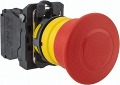 Schneider Electric - 22mm Mount Hole, Extended Mushroom Head, Pushbutton Switch Only - Round, Red Pushbutton, Nonilluminated, Trigger Action, Off, Shock and Vibration Resistant - Eagle Tool & Supply