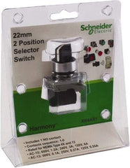 Schneider Electric - 22mm Mount Hole, 2 Position, Lever Operated, Selector Switch with Contact Blocks - Black, Maintained (MA), Nonilluminated, 1 Contact Block - Eagle Tool & Supply