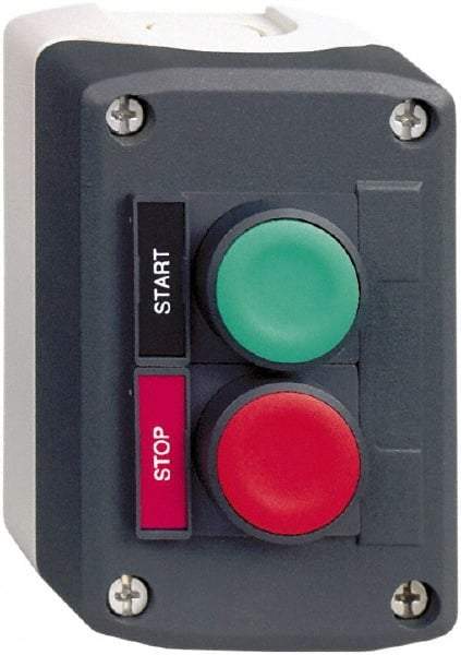 Schneider Electric - 2 Operator, Flush Pushbutton Control Station - Start-Stop (Legend), Momentary Switch, NO/NC Contact, NEMA 13, 4X - Eagle Tool & Supply