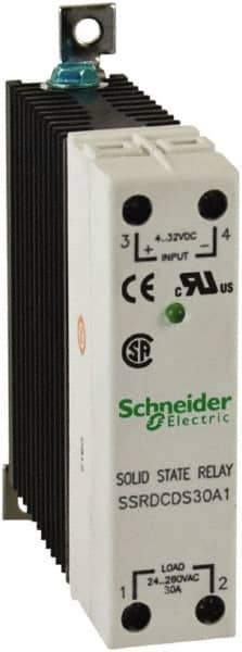 Schneider Electric - 4-32 VDC, Solid State Screw General Purpose Relay - 30 Amp at 280 VAC, SPST, 22.5mm Wide x 98.8mm High x 97.7mm Deep - Eagle Tool & Supply