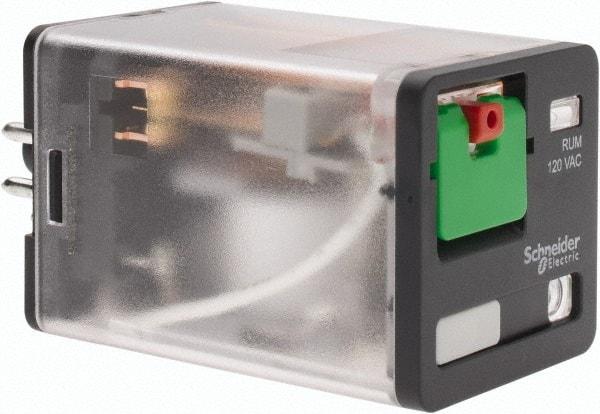 Schneider Electric - 3 at 60 Hz VA Power Rating, Octal Electromechanical Plug-in General Purpose Relay - 10 Amp at 277 VAC & 30 VDC, DPDT, 120 VAC, 35mm Wide x 56mm High x 35.4mm Deep - Eagle Tool & Supply