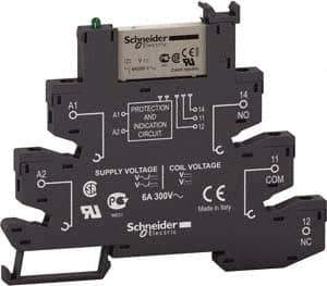 Schneider Electric - 1,500 VA Power Rating, Electromechanical Spring General Purpose Relay - 6 Amp at 24 V, SPDT, 24 VAC/VDC, 6.2mm Wide x 78.7mm High x 103mm Deep - Eagle Tool & Supply