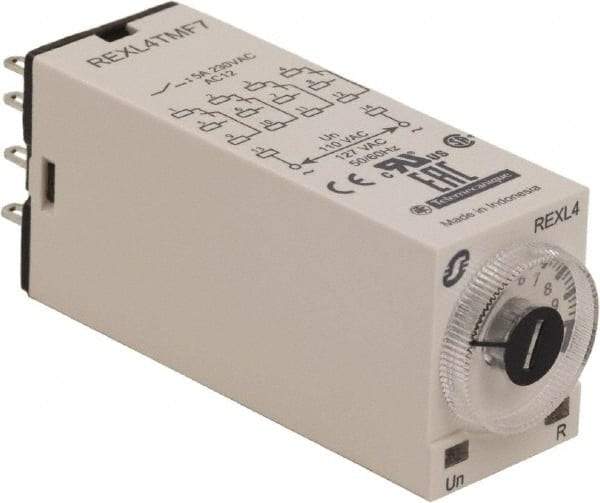 Schneider Electric - 14 Pin, 100 hr Delay, Multiple Range 4PDT Time Delay Relay - 5 Contact Amp, 120 VAC, Knob - Eagle Tool & Supply