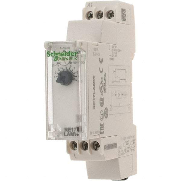 Schneider Electric - 100 hr Delay, Multiple Range SPST Time Delay Relay - 0.7 Contact Amp, 24 to 240 VAC/VDC, Selector Switch - Eagle Tool & Supply