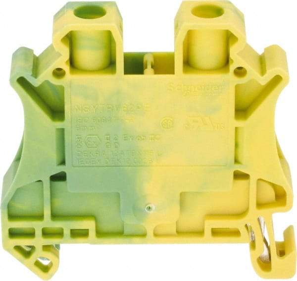 Schneider Electric - 1 Pole, 1,000 Volt, -40 to 266°F, DIN Rail Mount, Polyamide Grounding Terminal Block - 2 Contacts, 24 to 8 AWG Compatibility, 47-1/2mm High - Eagle Tool & Supply