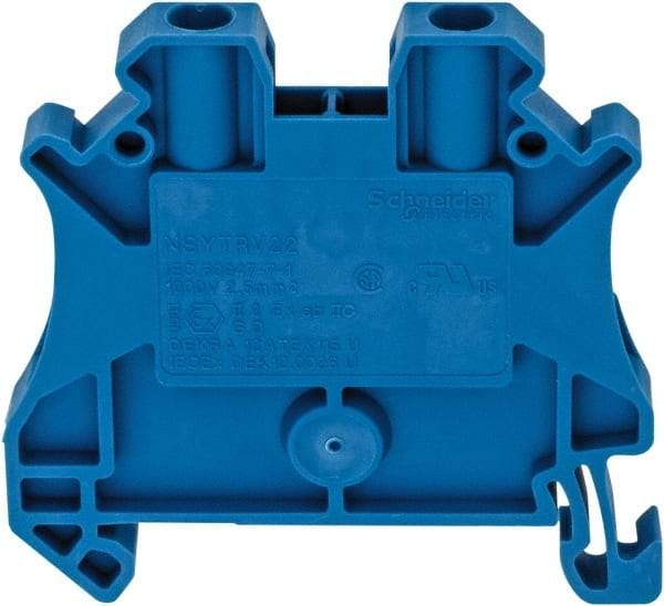 Schneider Electric - 1 Pole, 1,000 Volt, 24 Amp, -40 to 266°F, DIN Rail Mount, Polyamide Passthrough Terminal Block - 2 Contacts, 26 to 12 AWG Compatibility, 47-1/2mm High - Eagle Tool & Supply