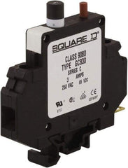 Square D - 3 Amp, 250 VAC, 65 VDC, 1 Pole, DIN Rail Mount Circuit Protector - Thermal Magnetic Trip, 16-10 AWG, 64mm Deep x 80mm High x - Eagle Tool & Supply