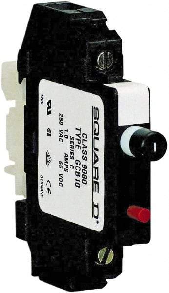 Square D - 1 Amp, 250 VAC, 65 VDC, 1 Pole, DIN Rail Mount Circuit Protector - Thermal Magnetic Trip, 16-10 AWG, 64mm Deep x 80mm High x - Eagle Tool & Supply