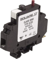 Square D - 0.50 Amp, 250 VAC, 65 VDC, 1 Pole, DIN Rail Mount Circuit Protector - Thermal Magnetic Trip, 16-10 AWG, 64mm Deep x 80mm High x - Eagle Tool & Supply