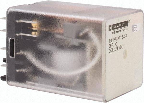 Square D - 8 Pins, 1 hp at 277 Volt & 1/3 hp at 120 Volt, 3 VA Power Rating, Square Electromechanical Plug-in General Purpose Relay - 10 Amp at 250 VAC, DPDT, 24 VDC, 34.9mm Wide x 50mm High x 35.4mm Deep - Eagle Tool & Supply