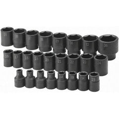 SK - 1/2" Drive Standard Impact Socket Set - 8 to 36mm, Metric Measurement Standard - Eagle Tool & Supply