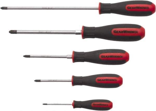 GearWrench - 5 Piece Phillips Screwdriver Set - Blade Sizes: Length 2-1/2, 3, 4 & 6, Bit Sizes: Philips #0 to #3 - Eagle Tool & Supply