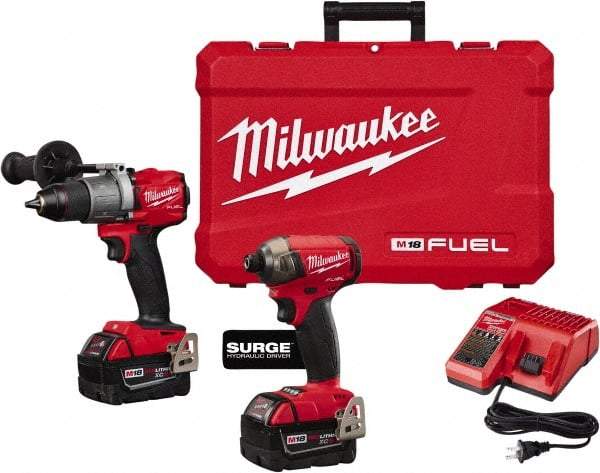 Milwaukee Tool - 18 Volt Cordless Tool Combination Kit - Includes Hammer Drill & 1/4" Hex Impact Driver, Lithium-Ion Battery Included - Eagle Tool & Supply