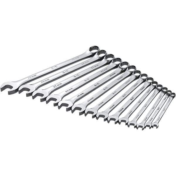 SK - 14 Piece, Combination Wrench Set - Metric System of Measurement, Chrome Finish - Eagle Tool & Supply