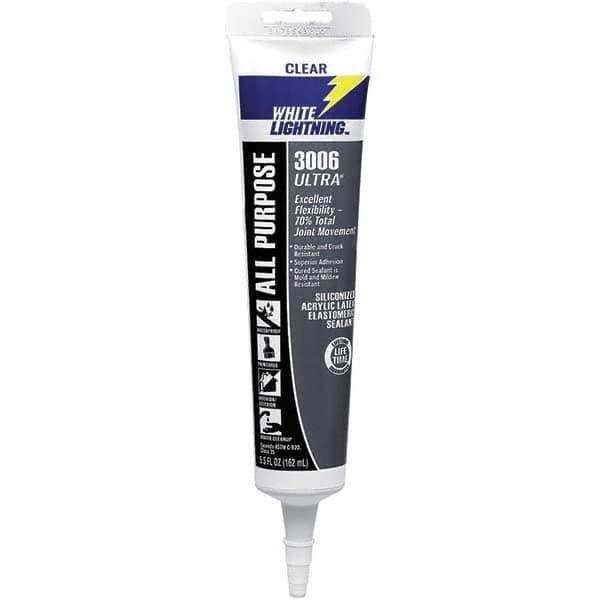 White Lightning - 5.5 oz Tube Clear Acrylic & Latex Sealant - -30 to 180°F Operating Temp, 45 min Tack Free Dry Time, 5 to 7 Days Full Cure Time - Eagle Tool & Supply