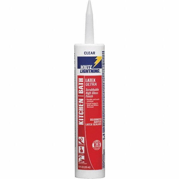 White Lightning - 10 oz Tube Clear Acrylic & Latex Sealant - -30 to 180°F Operating Temp, 45 min Tack Free Dry Time, 5 to 7 Days Full Cure Time - Eagle Tool & Supply