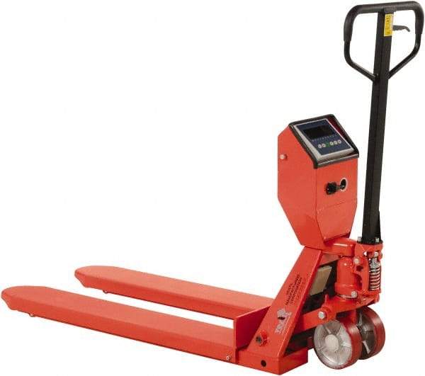 Vestil - 5,000 Lb Capacity, 7-1/2" Lift Scale Pallet Truck - 3" Min Lift Height, 48" Fork Length x 22-3/8" Fork Width, 22-1/2" Overall Width - Eagle Tool & Supply