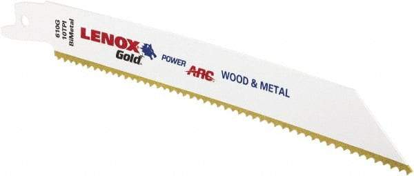 Lenox - 6" Long x 3/4" Thick, Bi-Metal Reciprocating Saw Blade - Tapered Profile, 10 TPI, Toothed Edge, Universal Shank - Eagle Tool & Supply