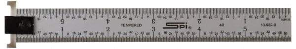 SPI - 18" Long, 1/100, 1/64, 1/50, 1/32" Graduation, Tool Steel Rule - 16R Graduation Style, 1-1/8" Wide, Silver, Satin Chrome Finish - Eagle Tool & Supply
