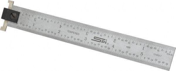 SPI - 6" Long, 1/100, 1/64, 1/50, 1/32" Graduation, Tool Steel Rule - 16R Graduation Style, 3/4" Wide, Silver, Satin Chrome Finish - Eagle Tool & Supply